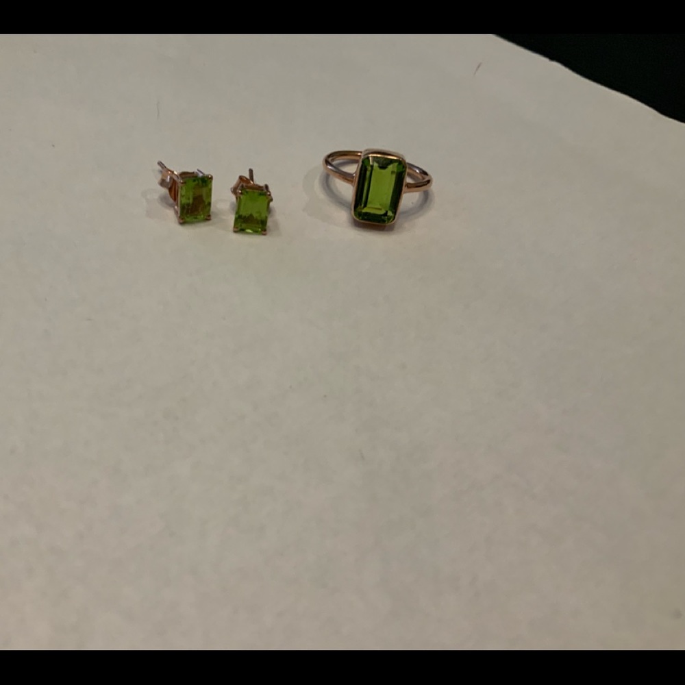 Etsy Peridot ring and earrings